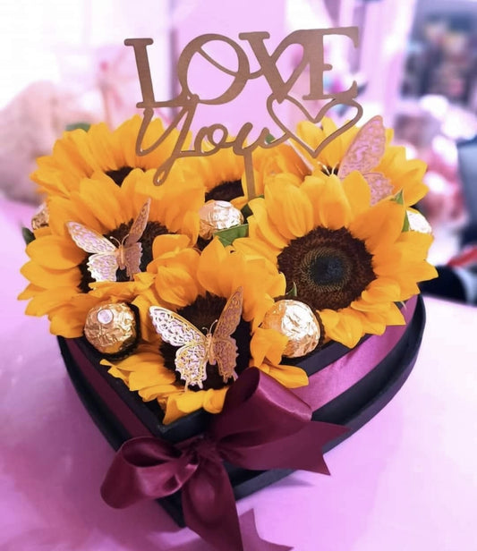 Corazón de girasoles