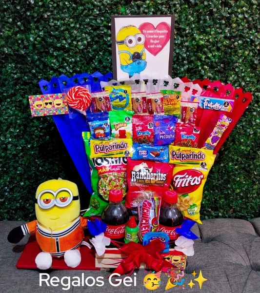 Arreglo de dulces y peluche